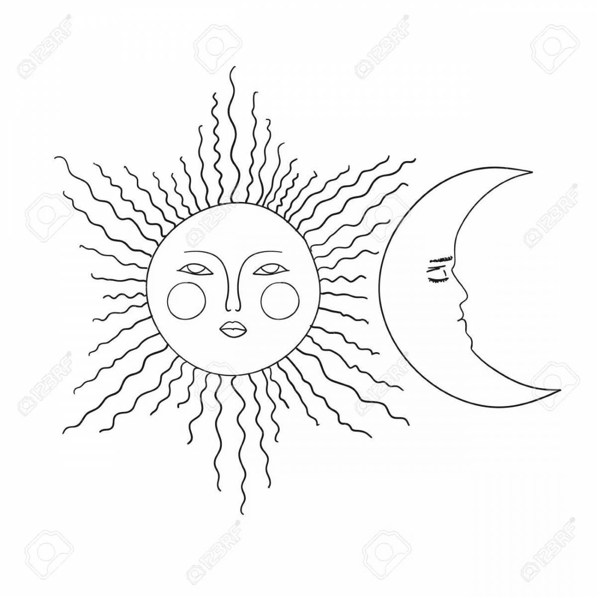 Fun coloring book moon and sun for kids