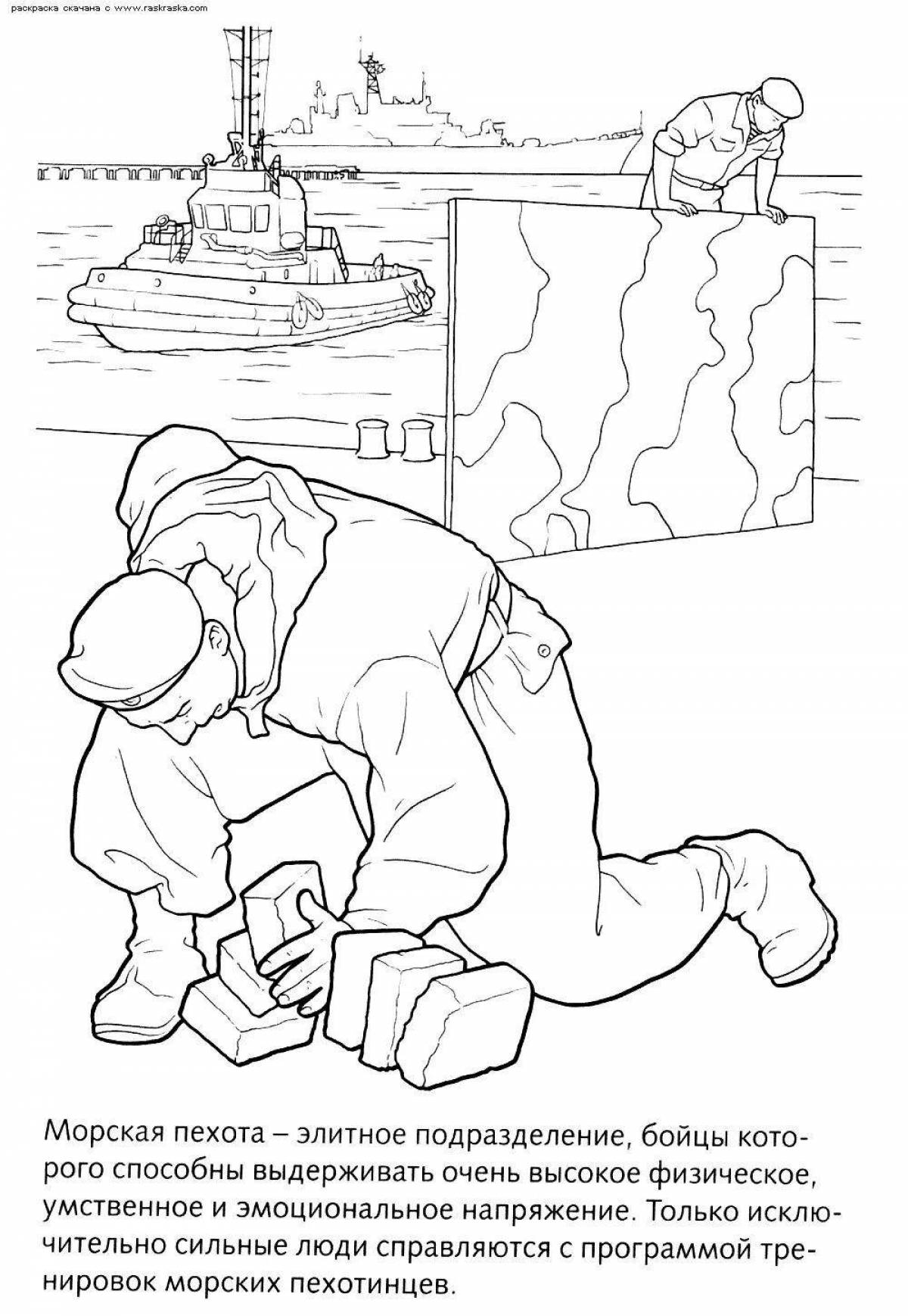 Rich coloring pages soldiers of different branches of the military for children