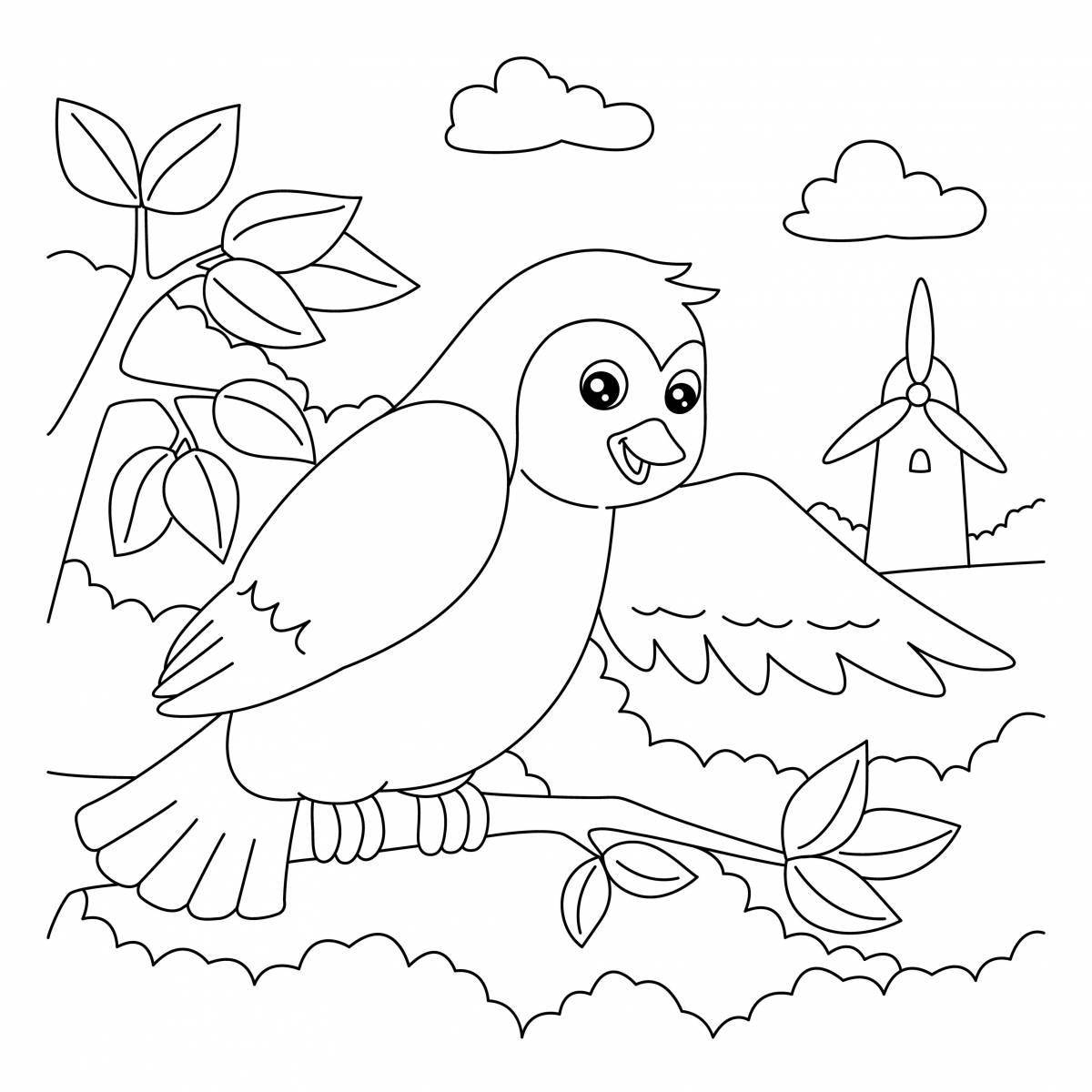 Coloring book funny bird for children 5-6 years old