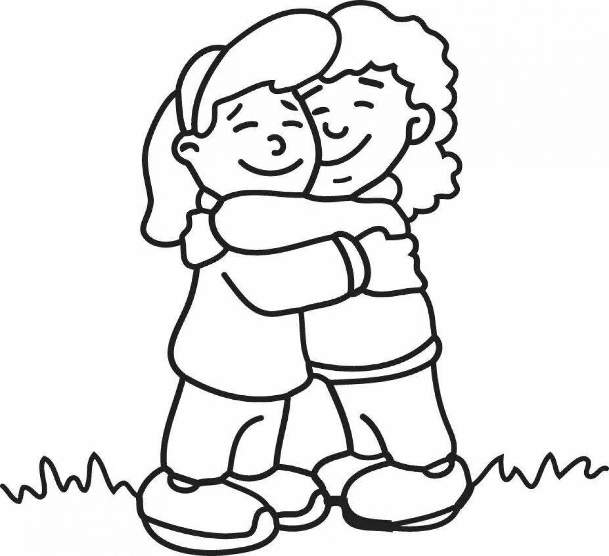 Playful hug coloring pages
