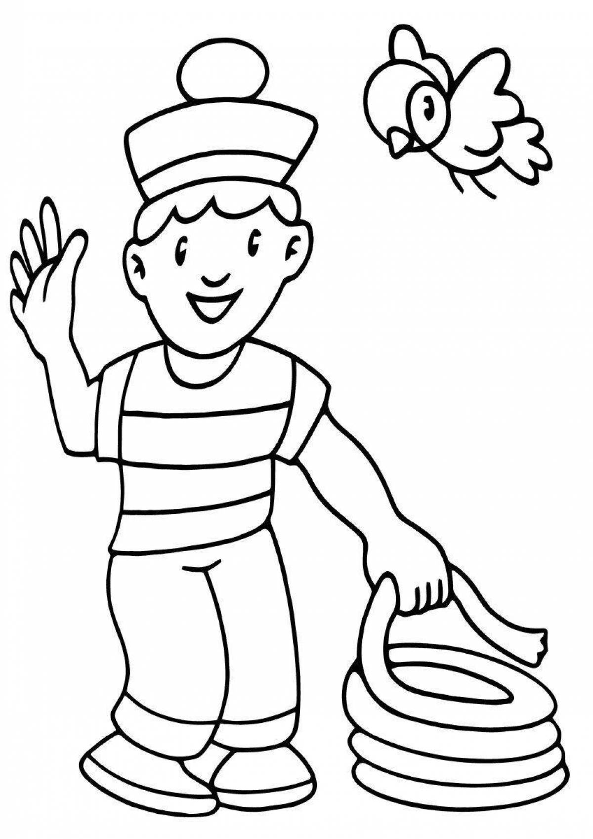 Coloring book playful cabin boy