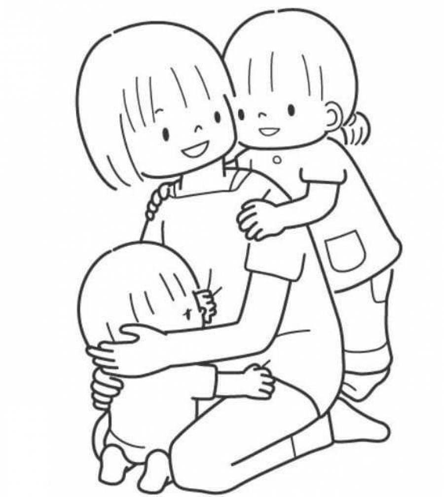 Раскраска дети обнимаются
