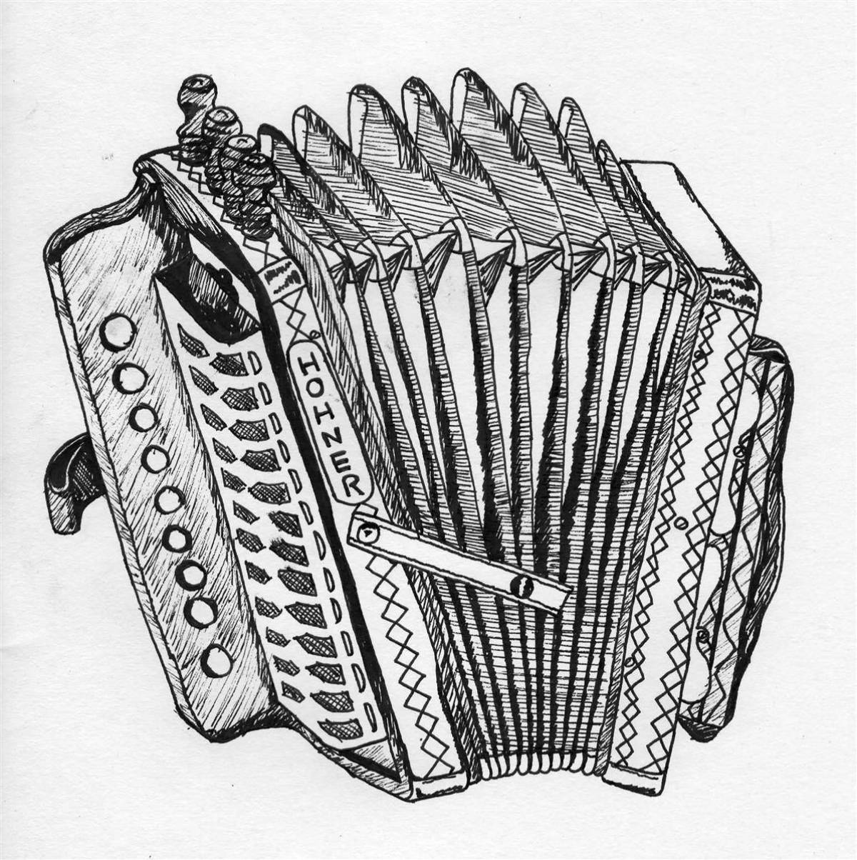 Гармошка рисунок. Баян иллюстрация. Гармонь в графике. Аккордеон карандашом. Нарисовать баян.