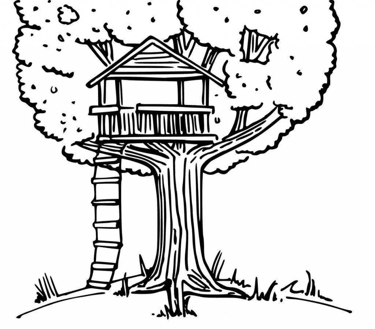 Разукрашка домик на дереве