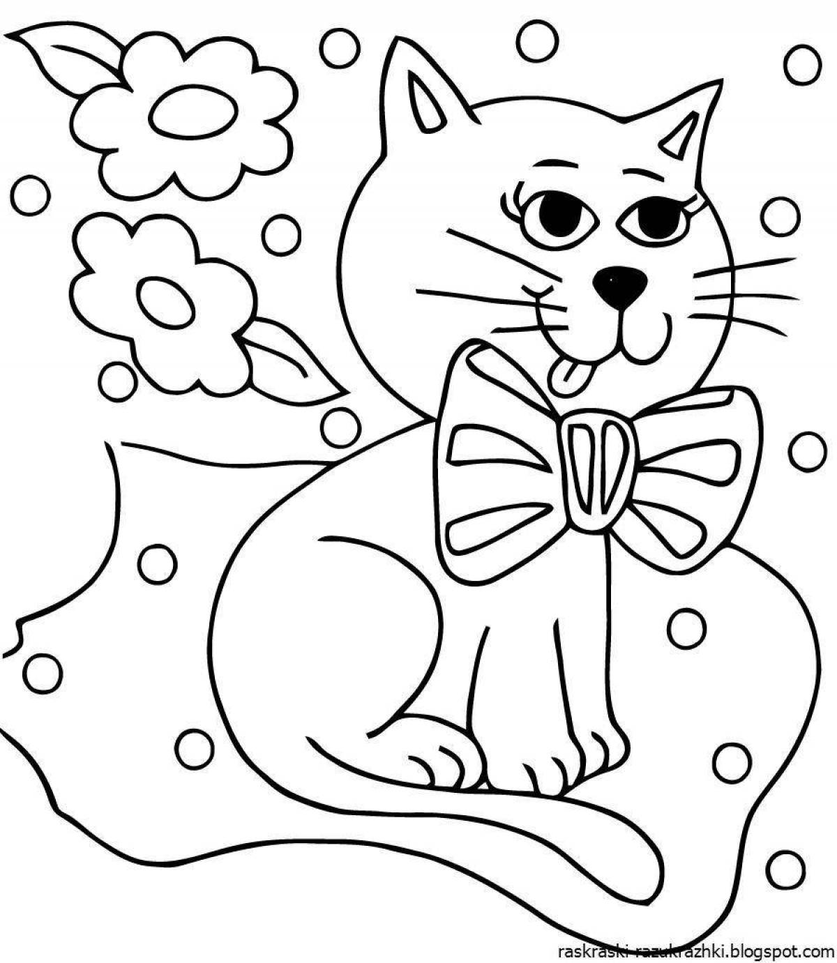 Fluffy cat coloring book for children 4-5 years old