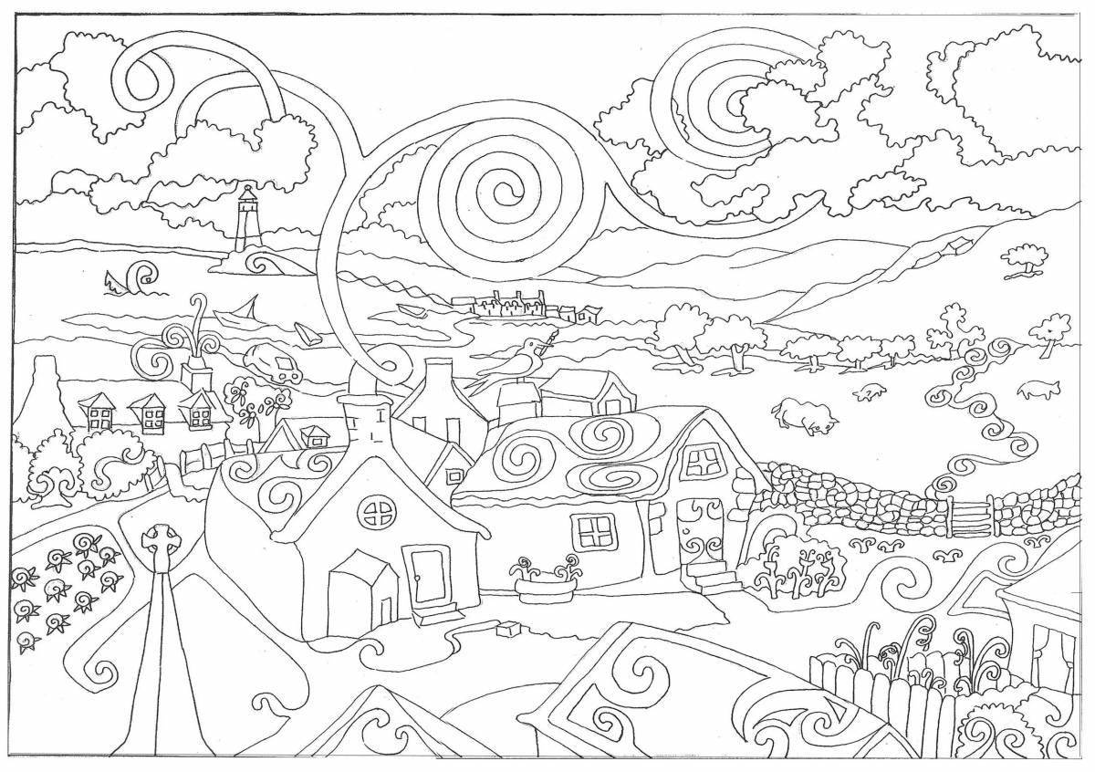 Playful magical world coloring page