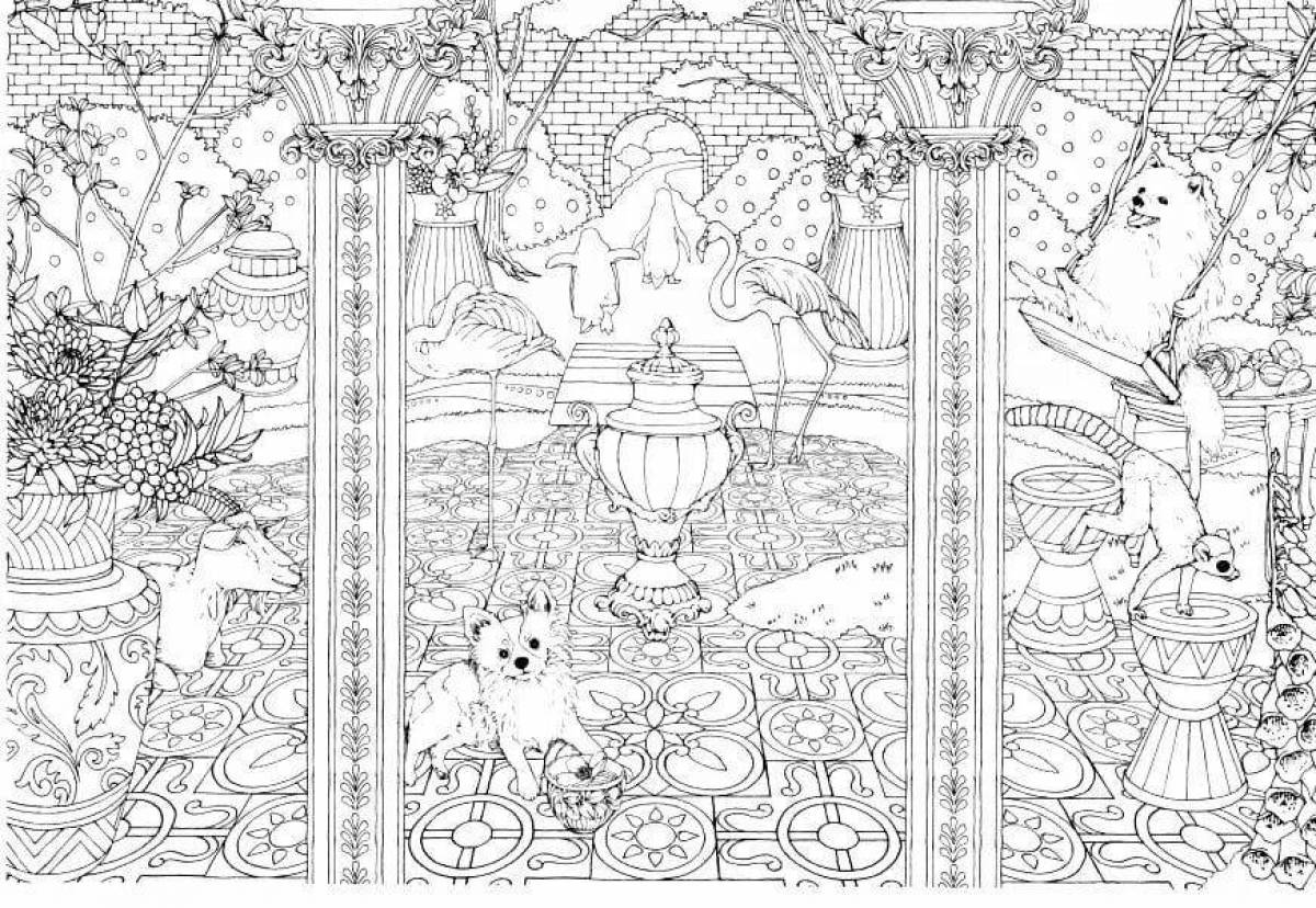 Surreal magical world coloring page