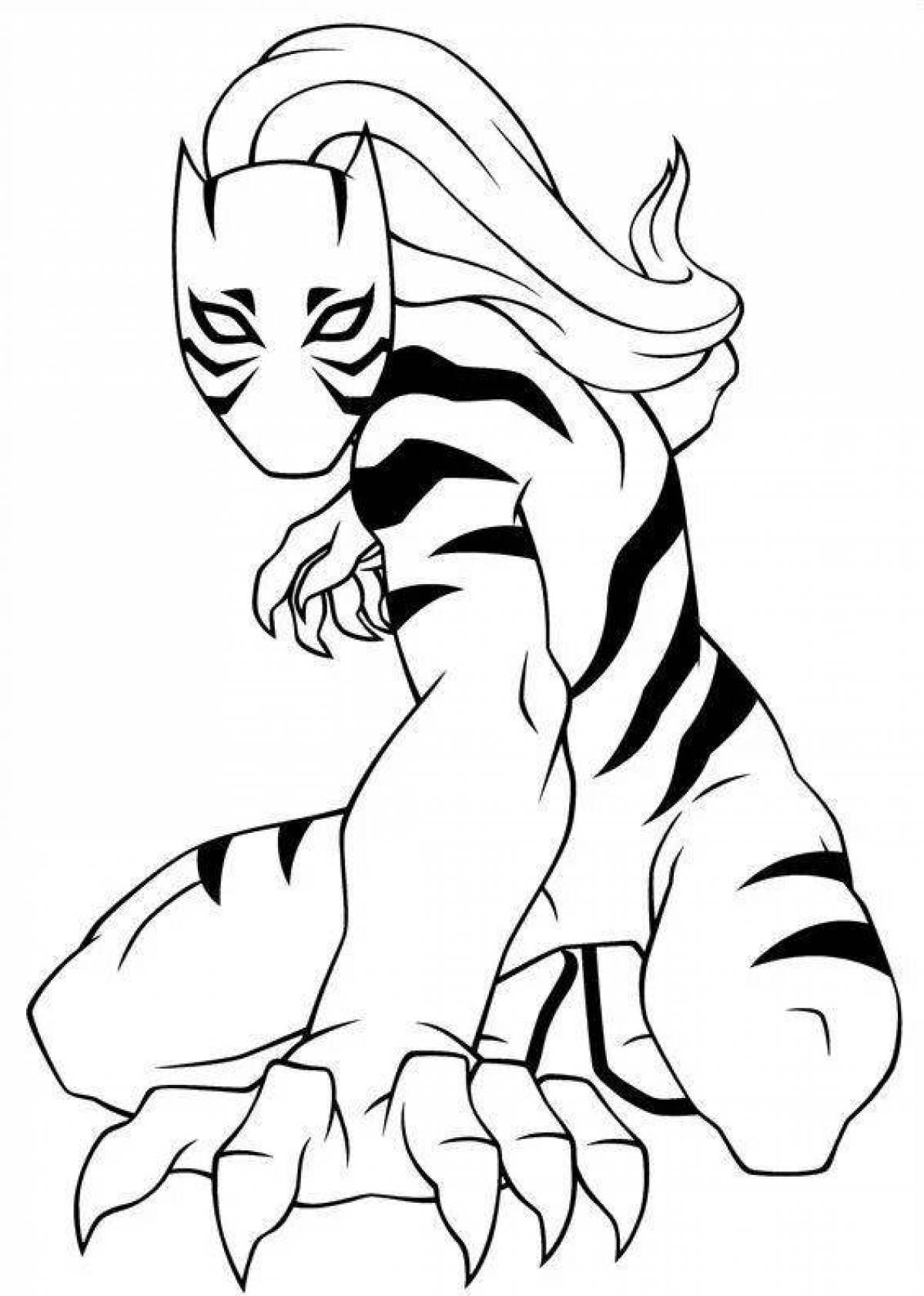 Раскраска яркий белый тигр