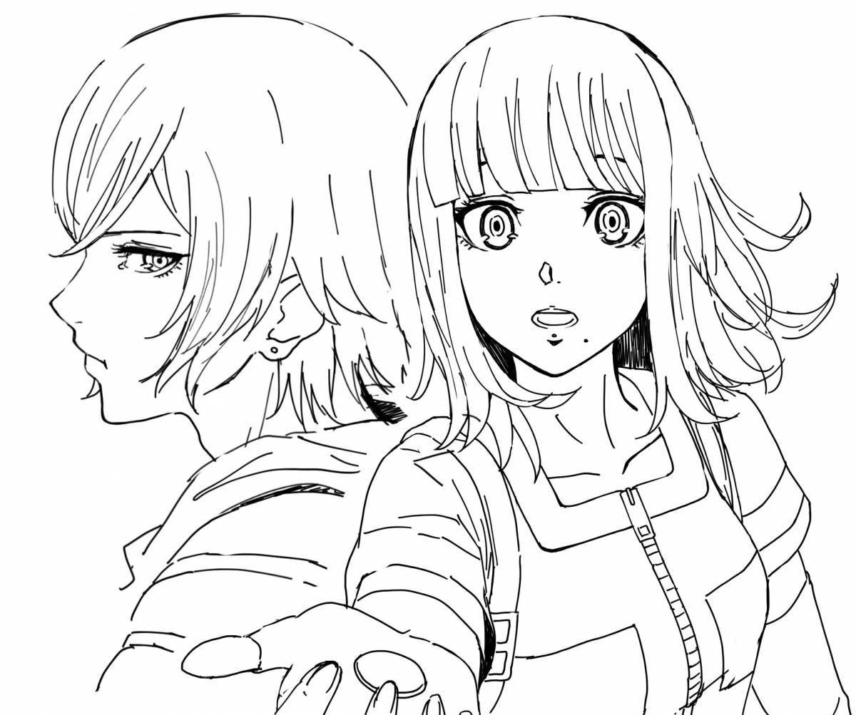 Playful anime comic coloring page