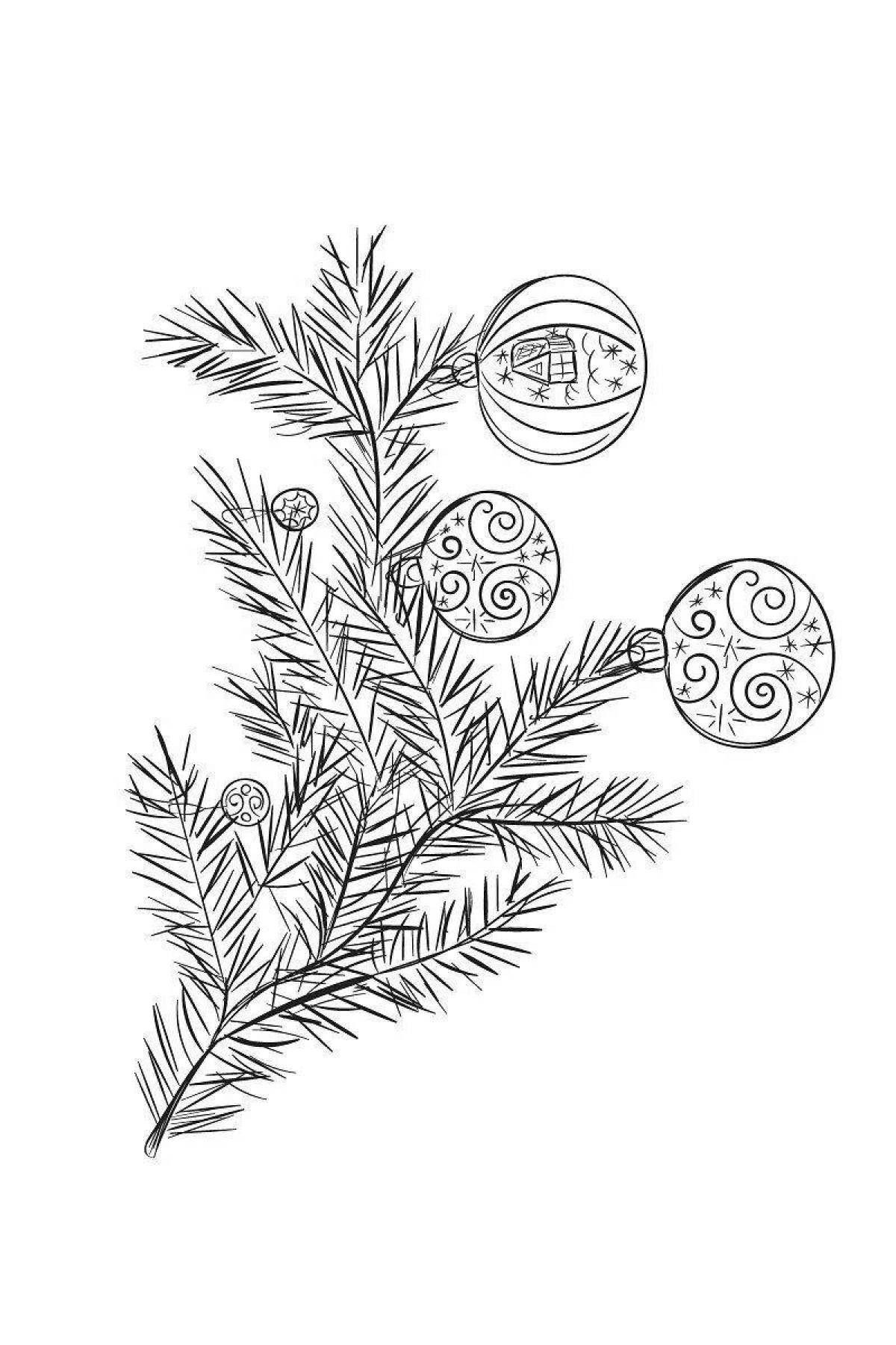 Glittering spruce branch coloring page