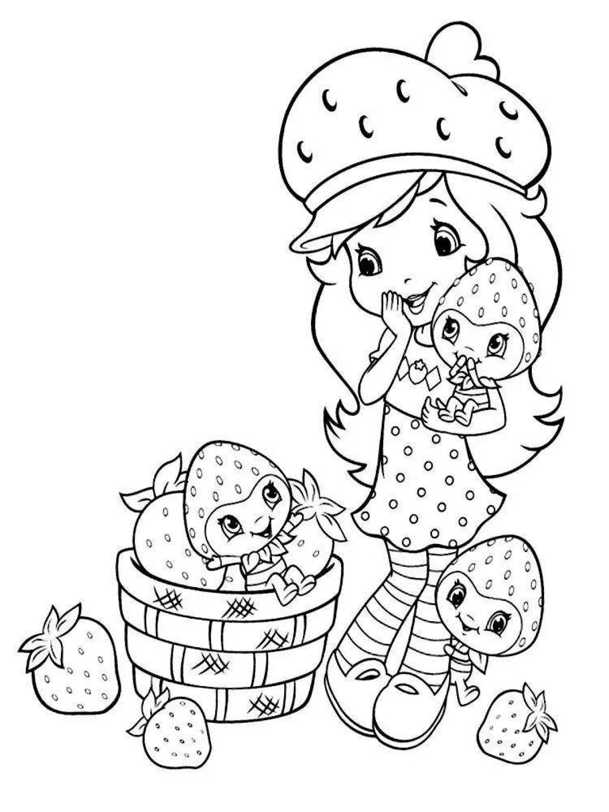 Cute strawberry girl coloring book