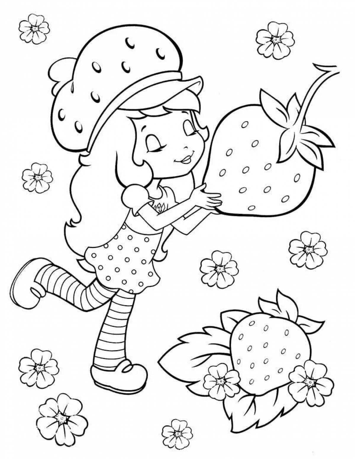 Coloring page cheerful strawberry girl