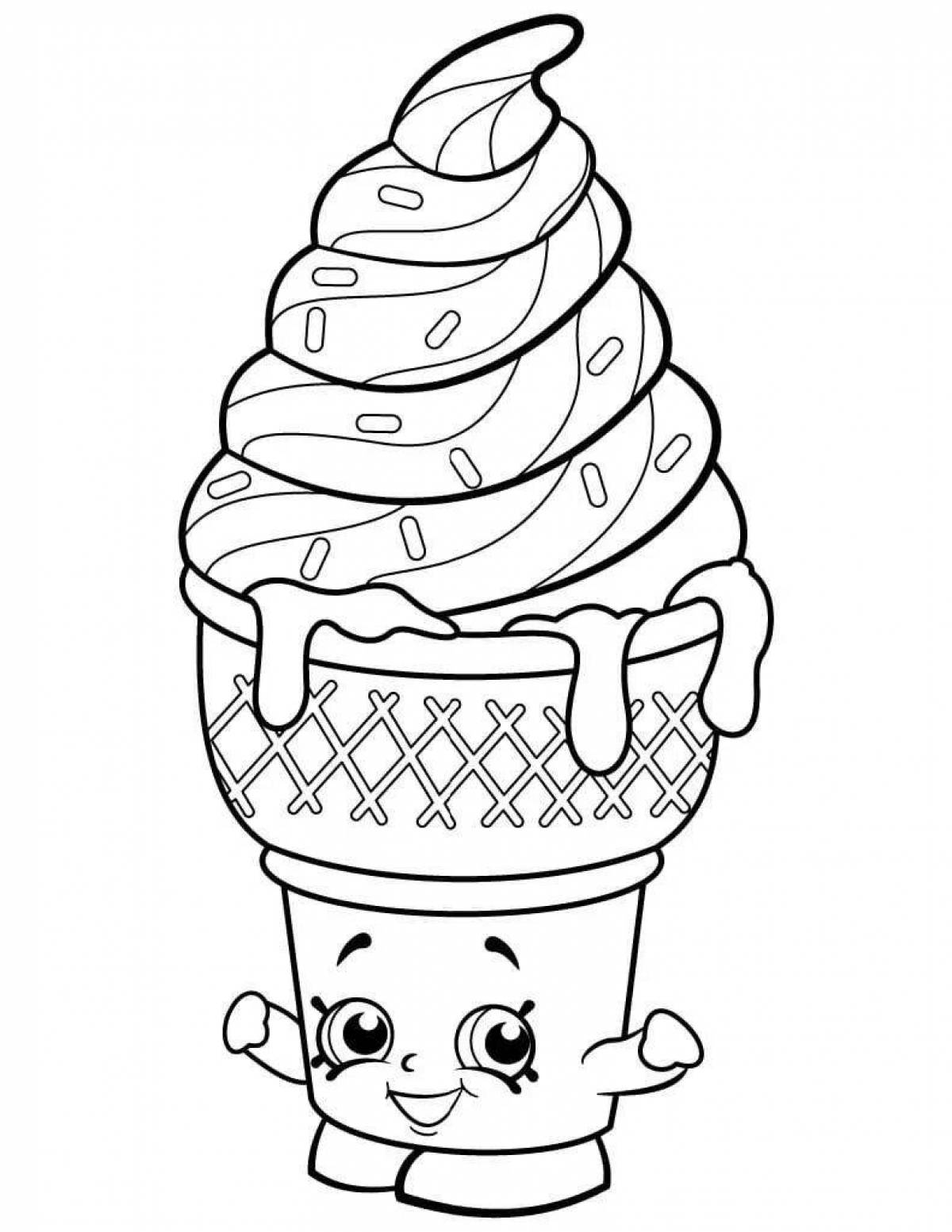 Coloring book sparkling ice cream for kids