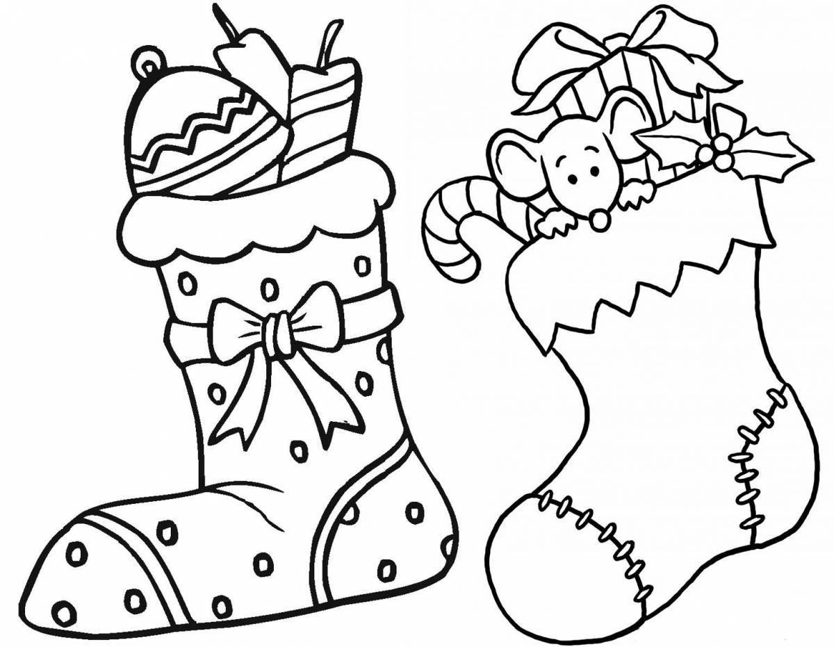 Coloring page of decorated christmas boots