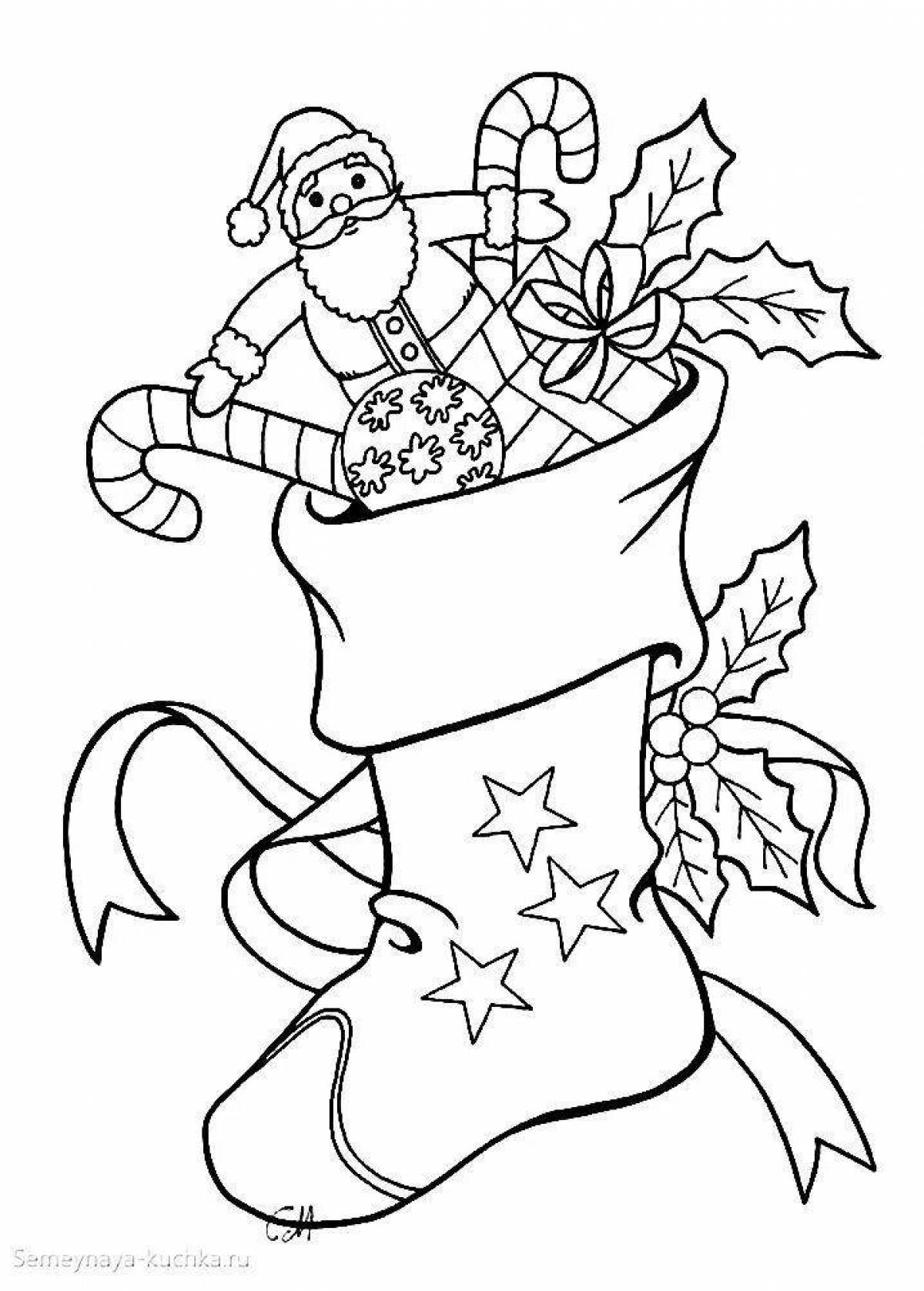 Grand Christmas boot coloring page