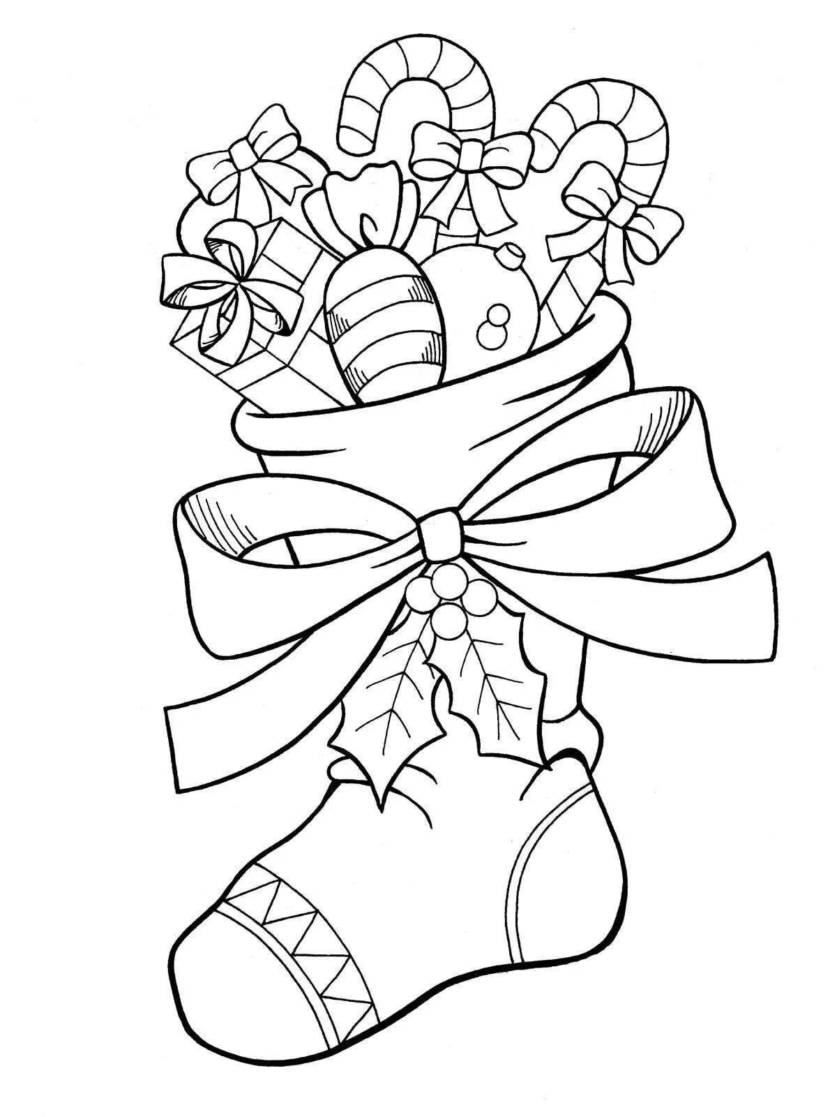 Coloring book bright Christmas boots