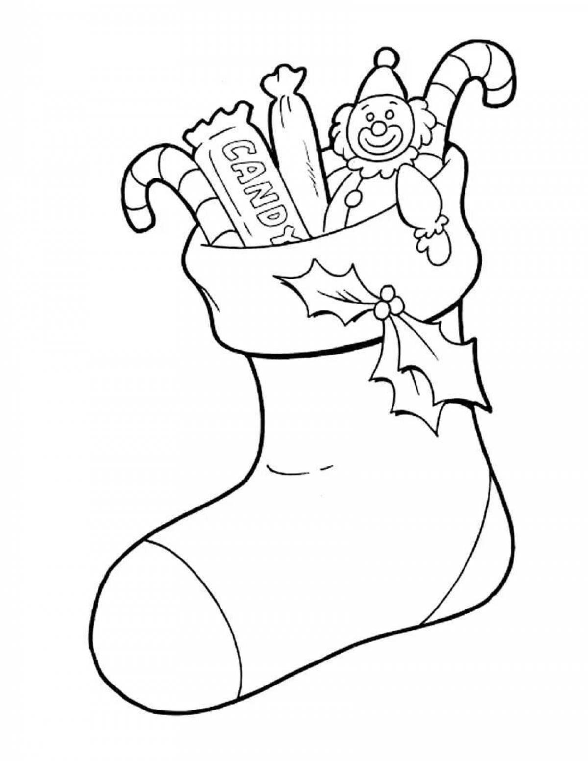 Christmas boot with ornaments coloring page