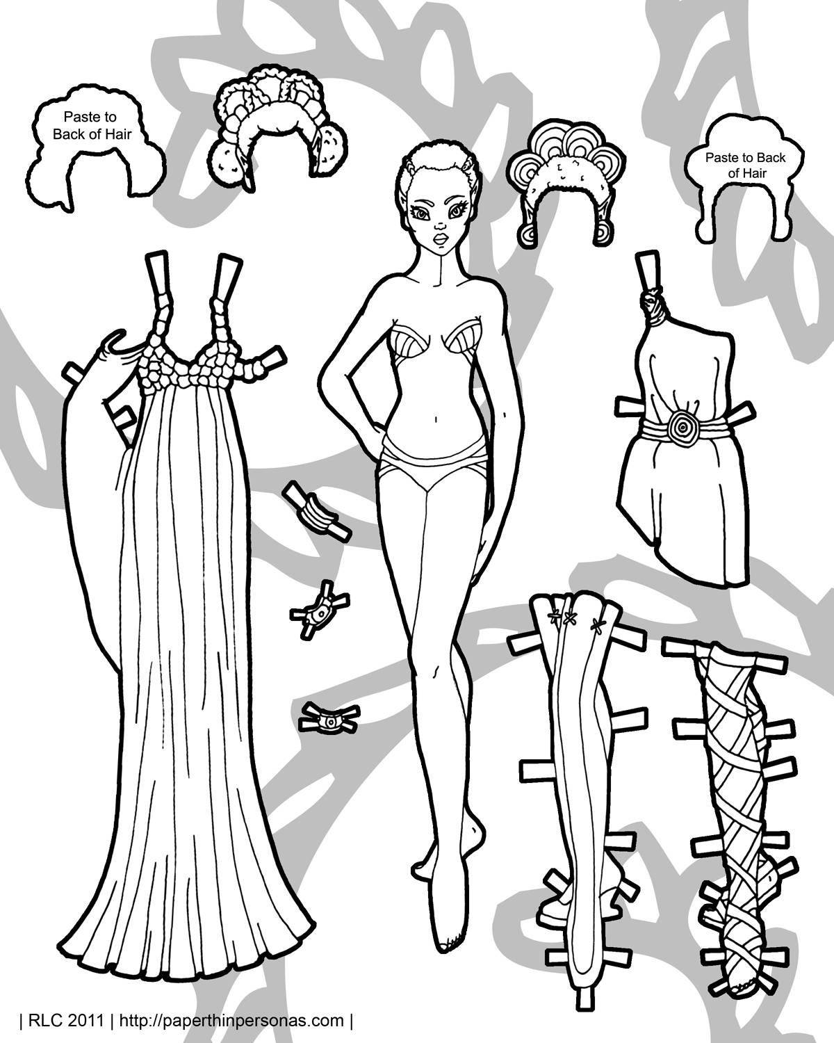 Colorful coloring paper barbie doll with clothes to cut out