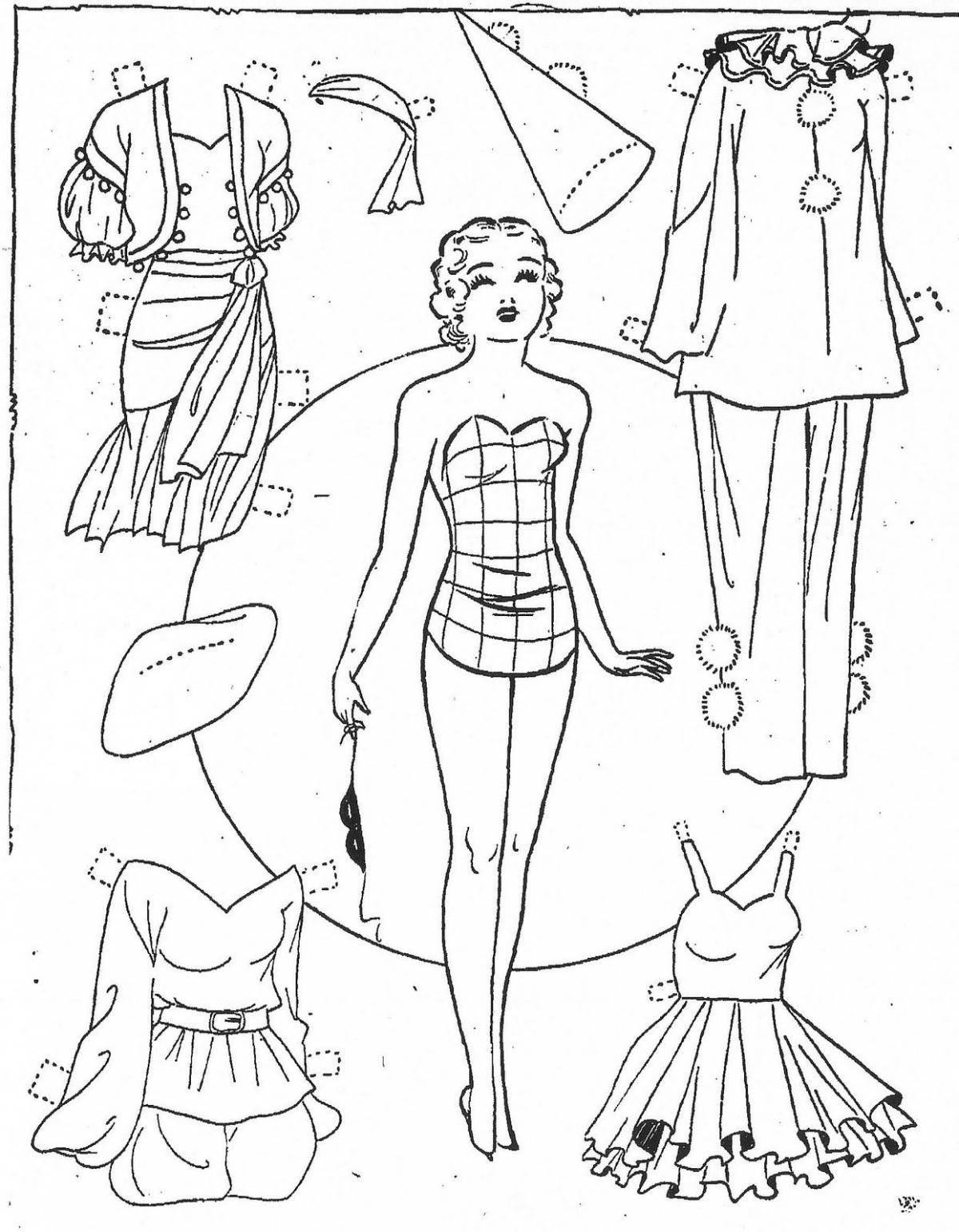 Adorable coloring paper barbie doll with clothes to cut out