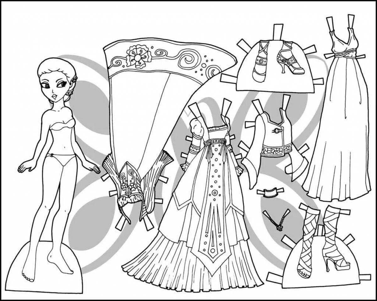 Delightful coloring paper barbie doll with clothes to cut out