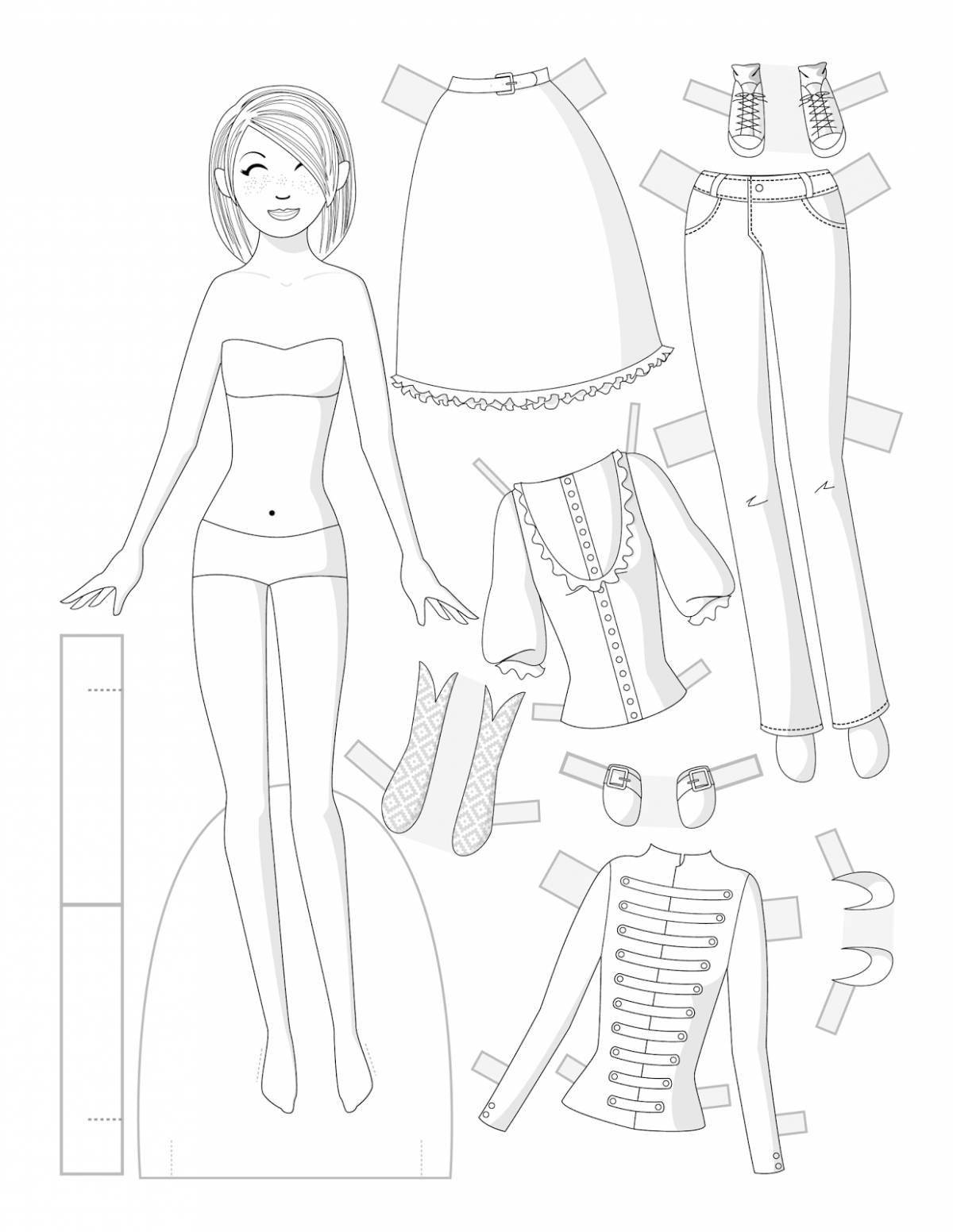 Dazzling coloring paper barbie doll with clothes to cut out