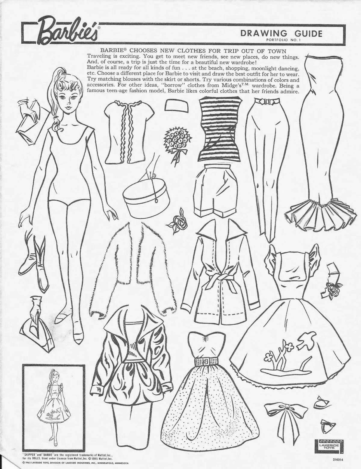 Exquisite coloring paper barbie doll with clothes to cut out