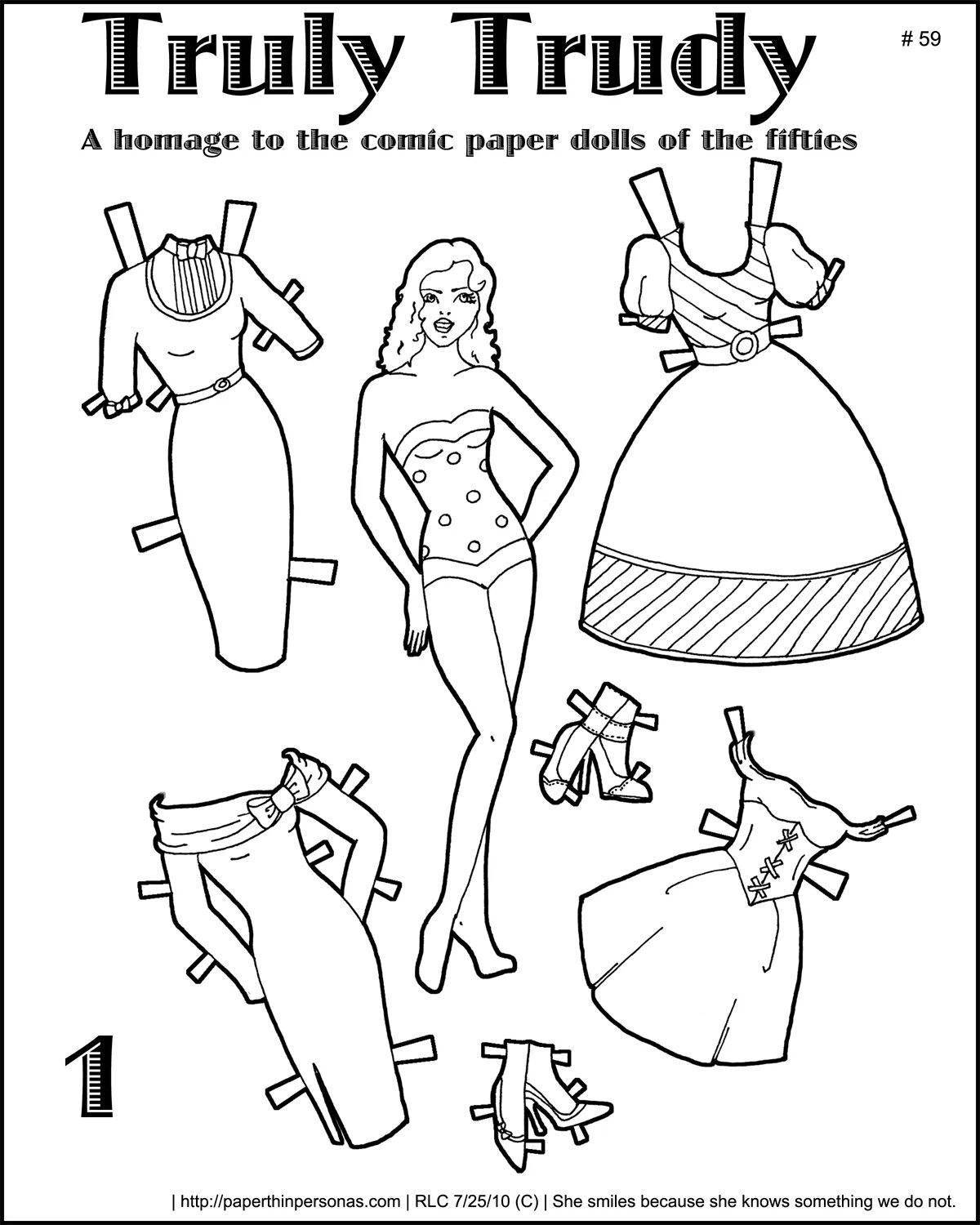 Delicate coloring paper barbie doll with clothes to cut out