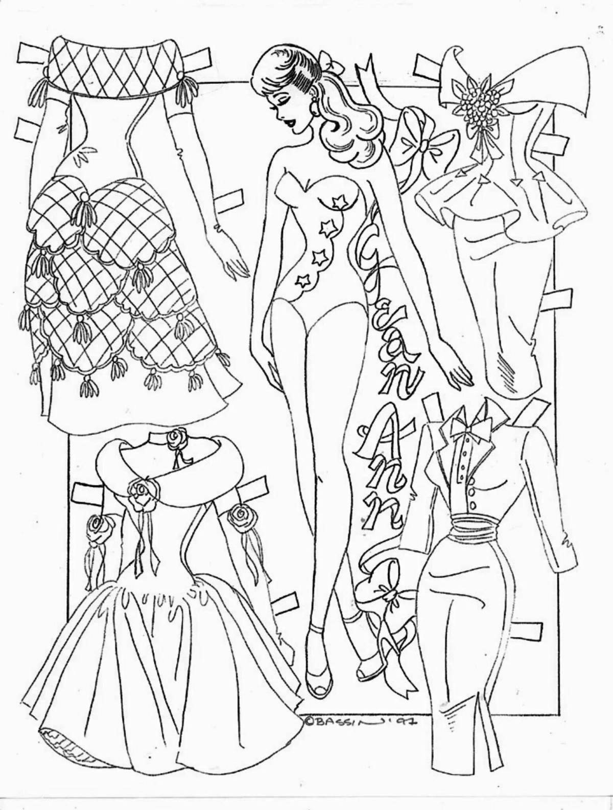 Fun coloring paper barbie doll with clothes to cut out