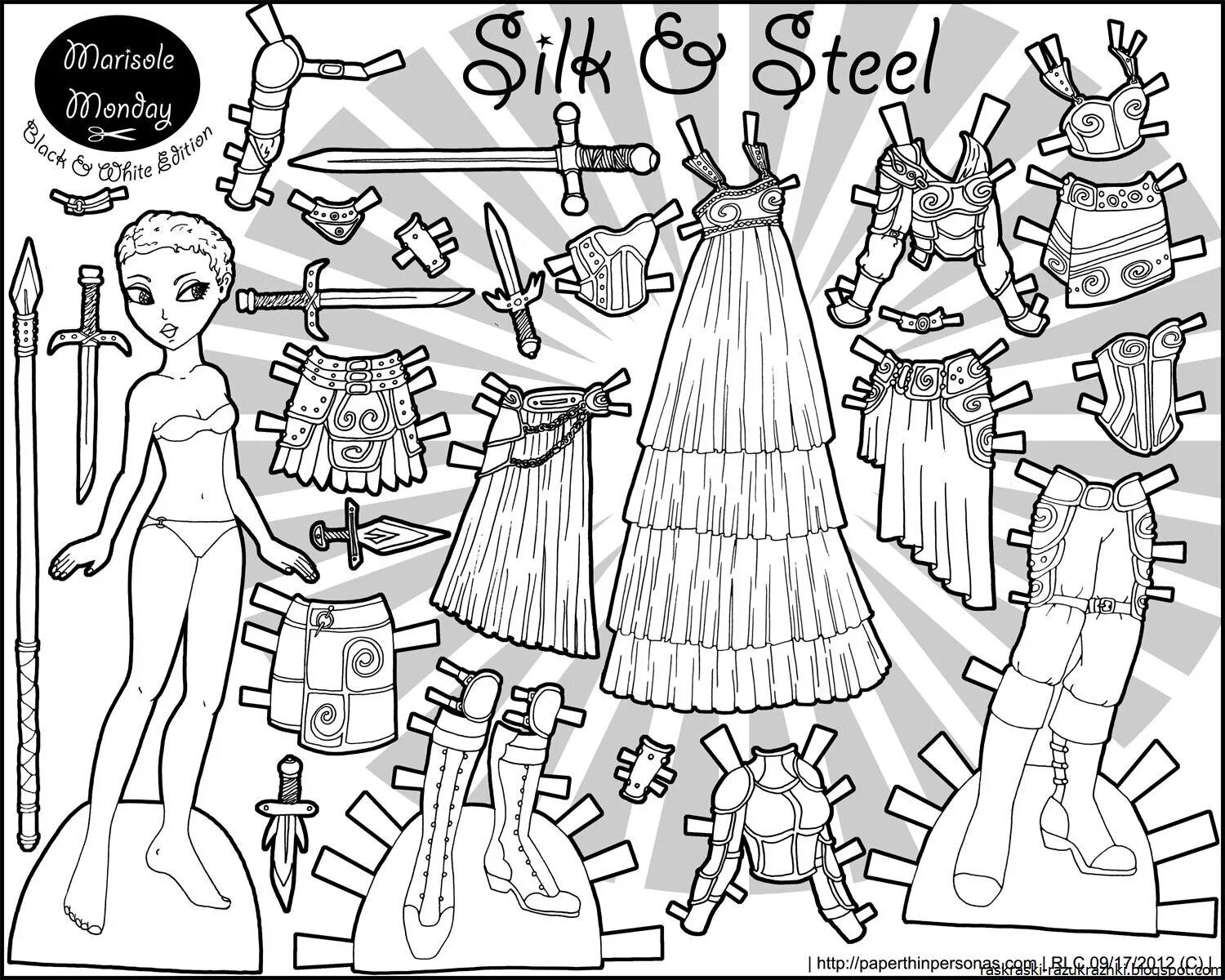 Fun coloring paper barbie doll with clothes to cut out