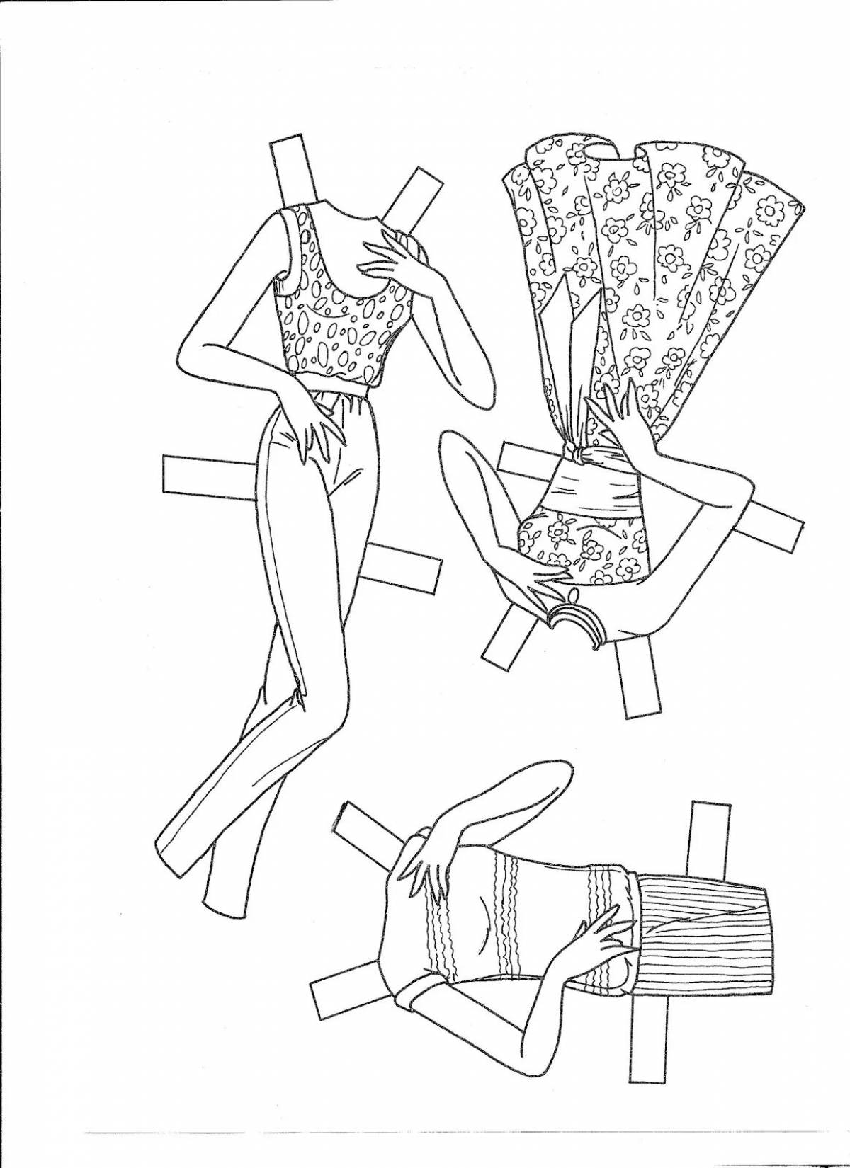 Playful coloring paper barbie doll with clothes to cut out