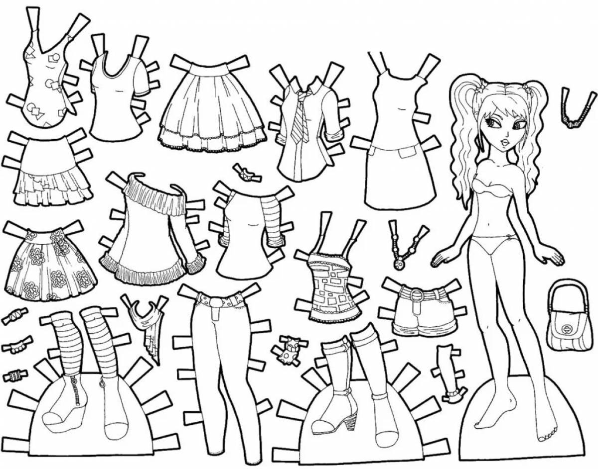 Humorous coloring paper barbie doll with clothes to cut out