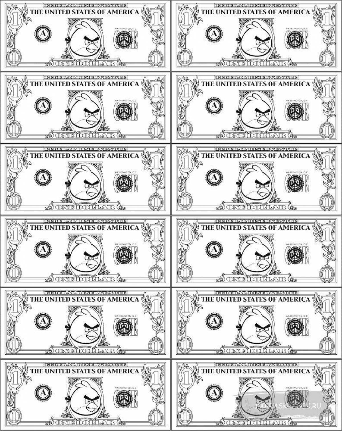 Colorful paper money coloring page