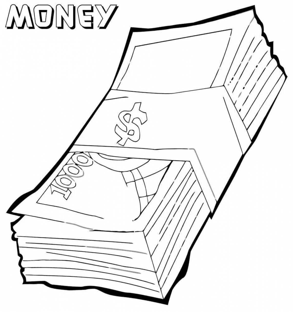 Joyful paper money coloring page