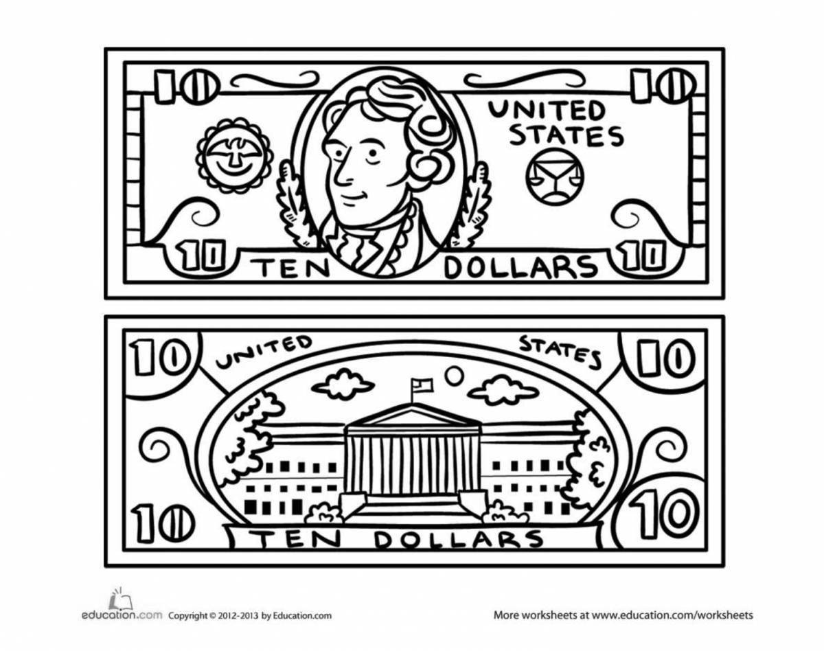 Glowing paper money coloring page