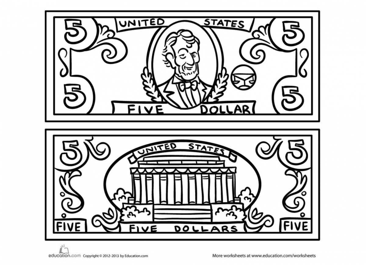 Coloring book shining paper money
