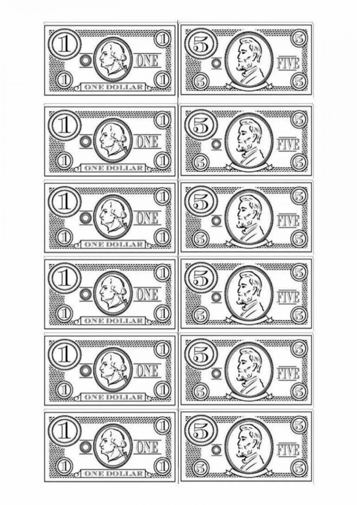 Attractive paper money coloring page