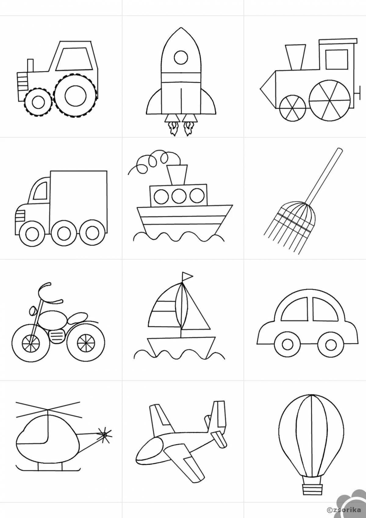 Creative transport coloring book for kids 6-7 years old