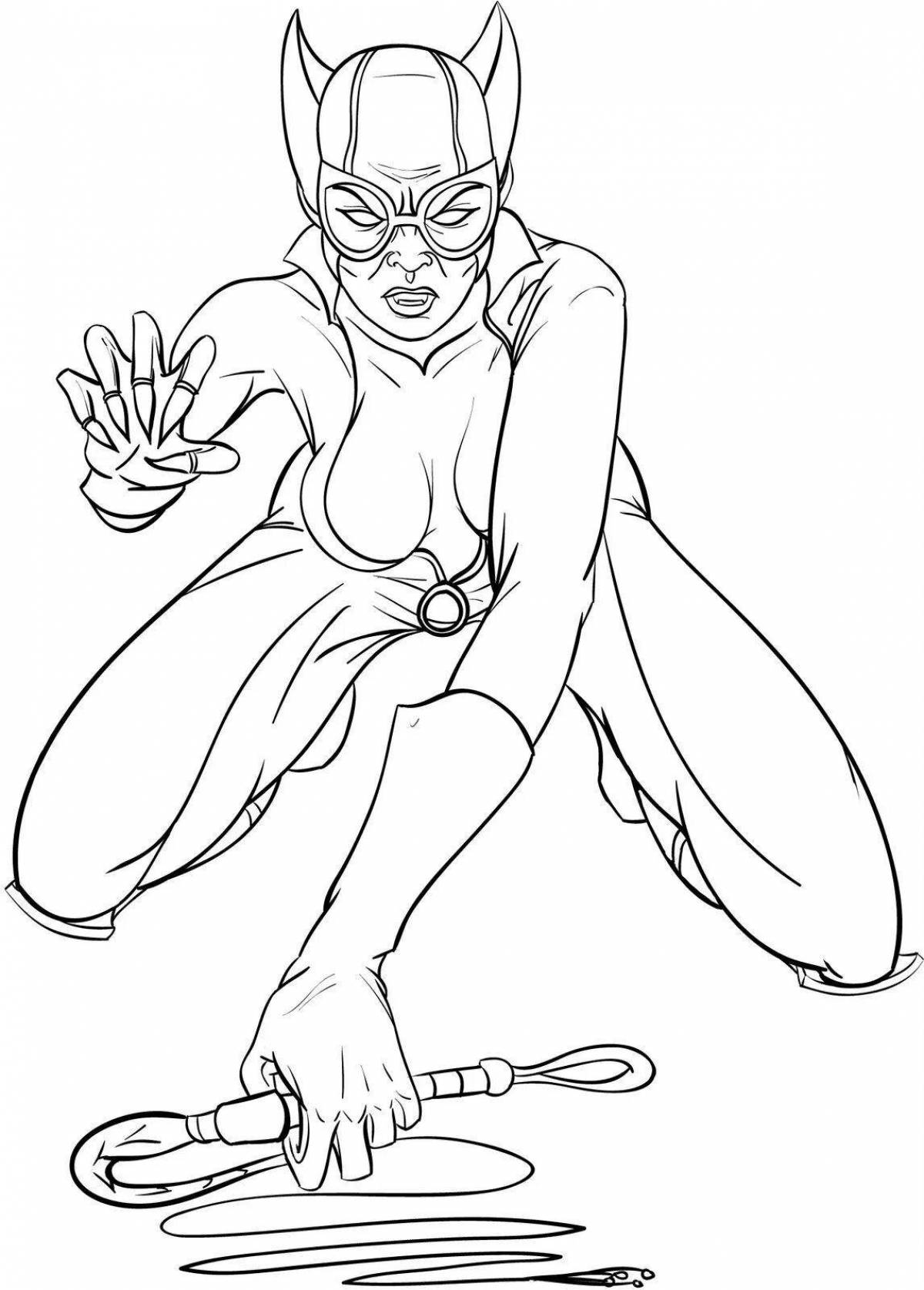 Colorful cat lady coloring page