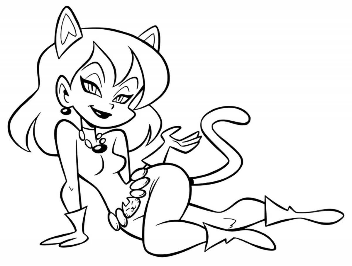 Coloring page happy cat lady