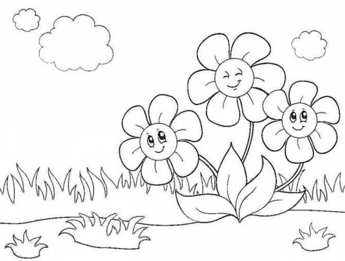 Adorable coloring flower meadow