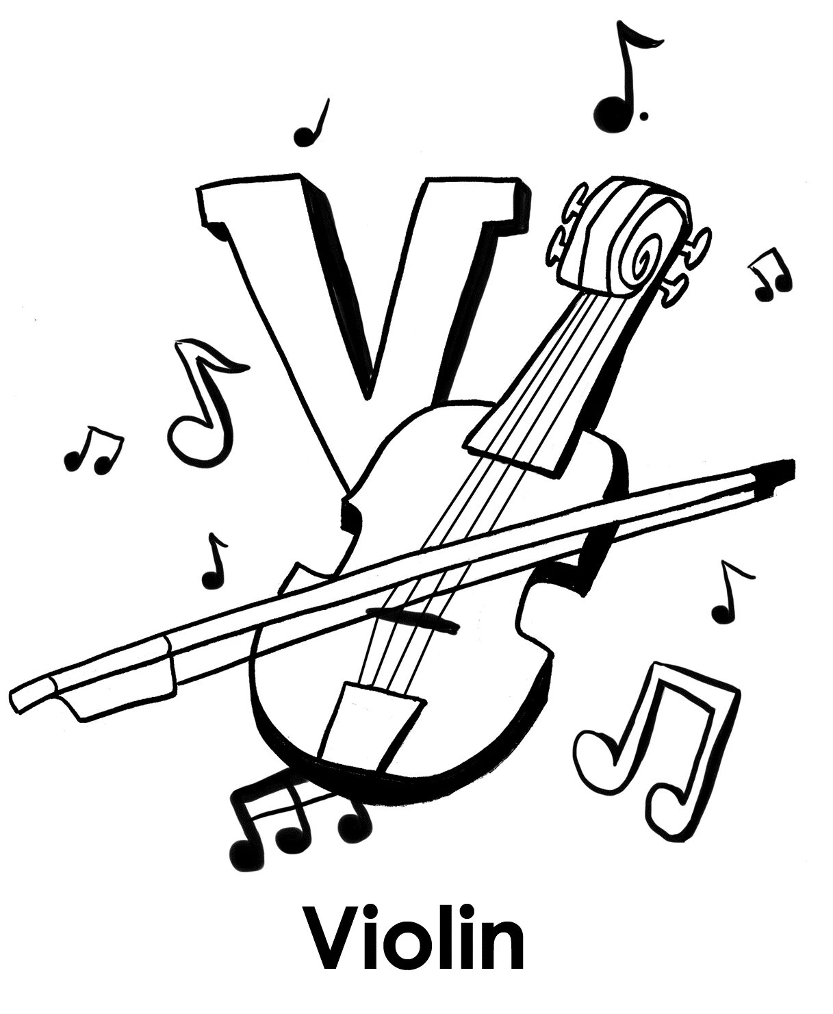 Adorable junior violin coloring page