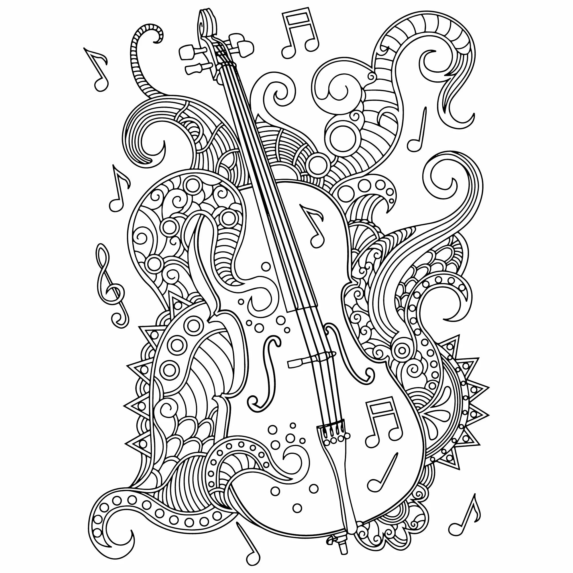 Безупречная страница раскраски скрипки для учащихся