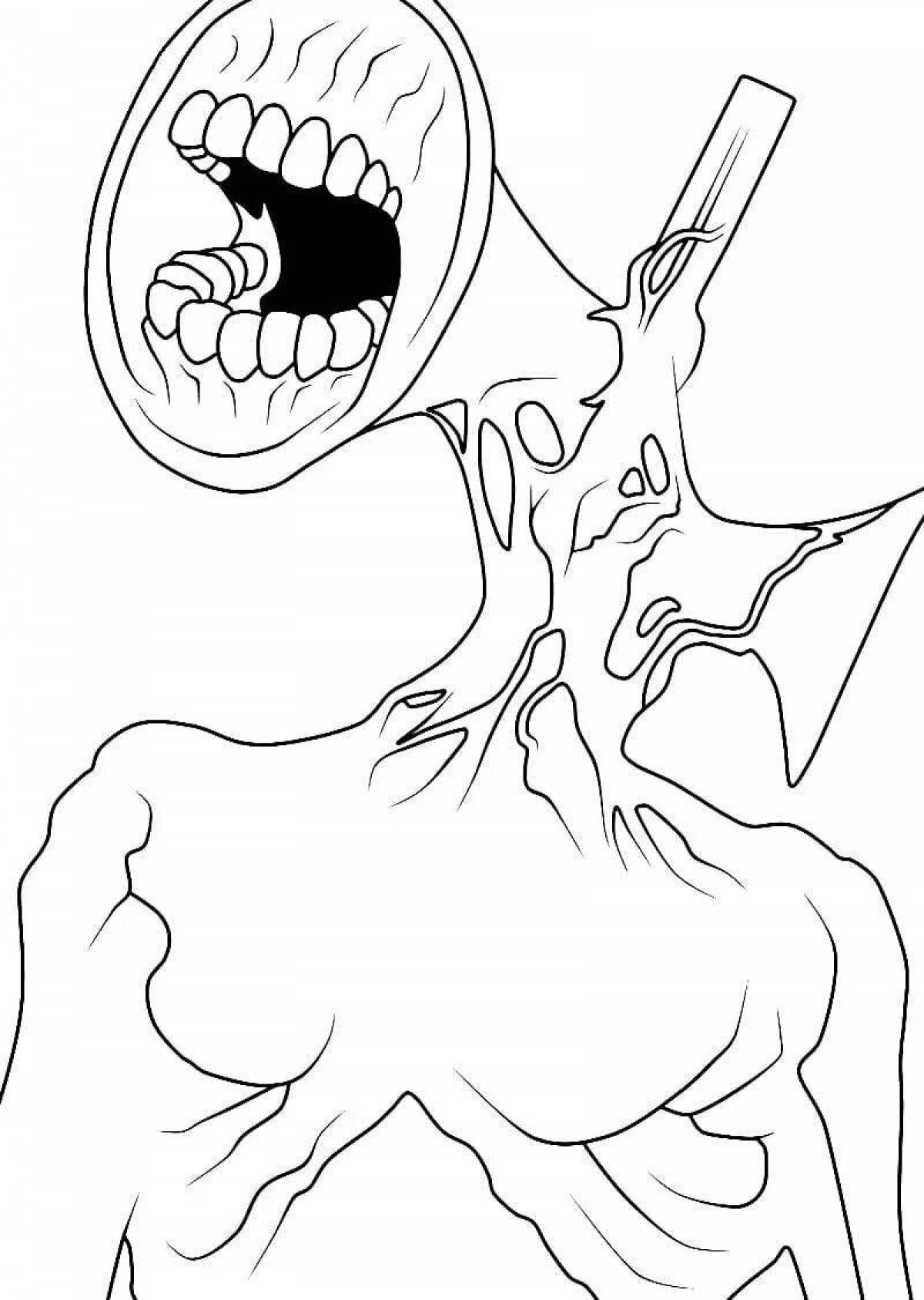 Coloring page of a gloomy monster with a siren's head