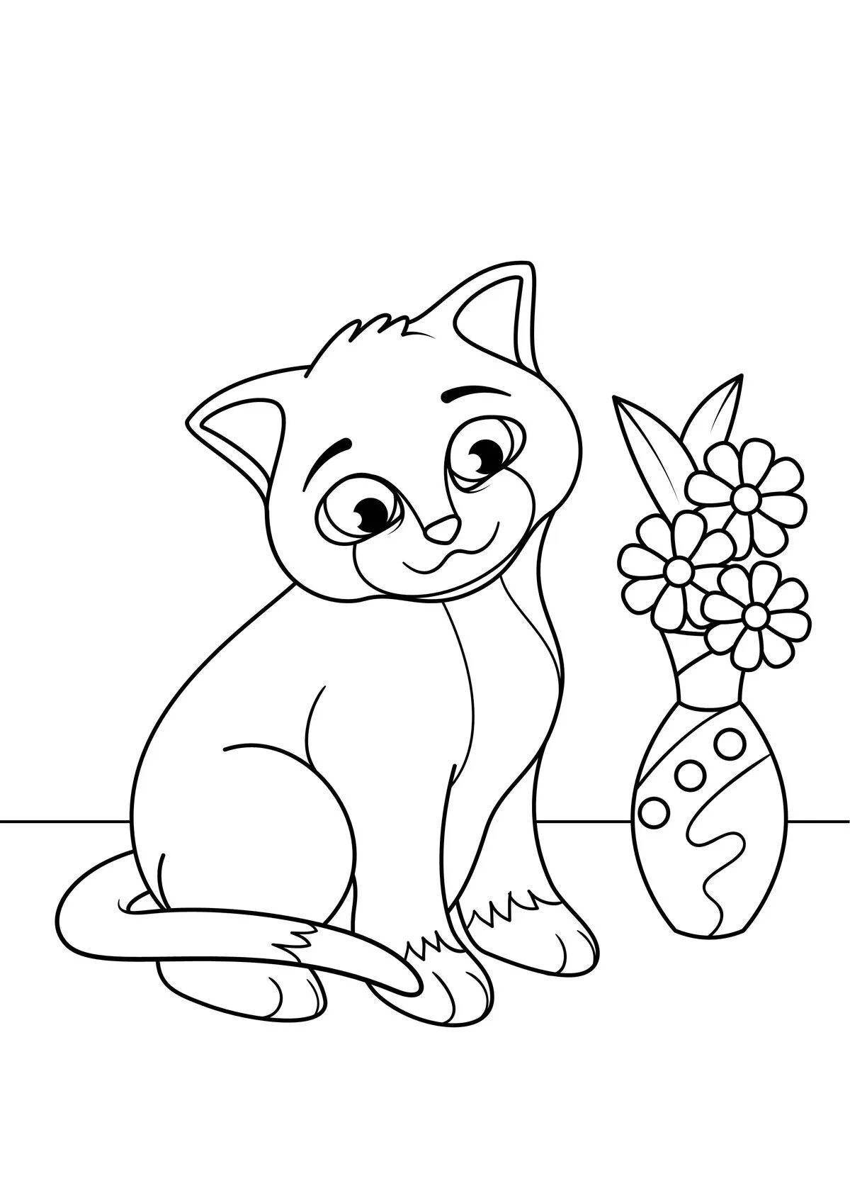 Joyful cat coloring for kids