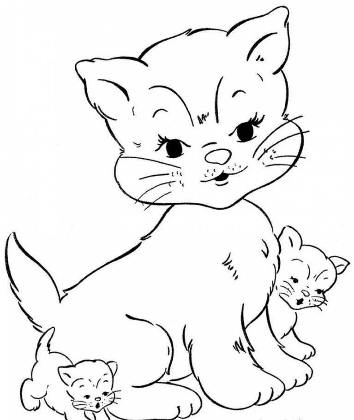 Animated cat coloring page for kids