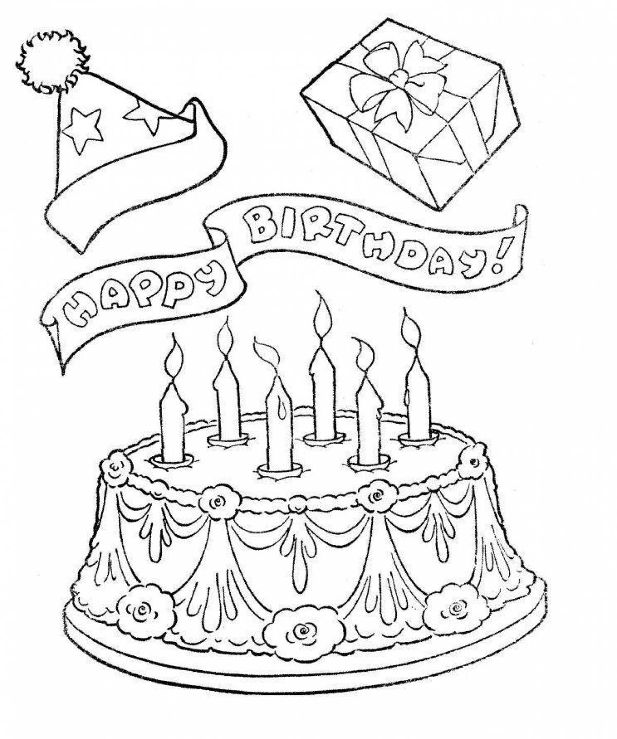 Игривая страница раскраски с днем ​​​​рождения