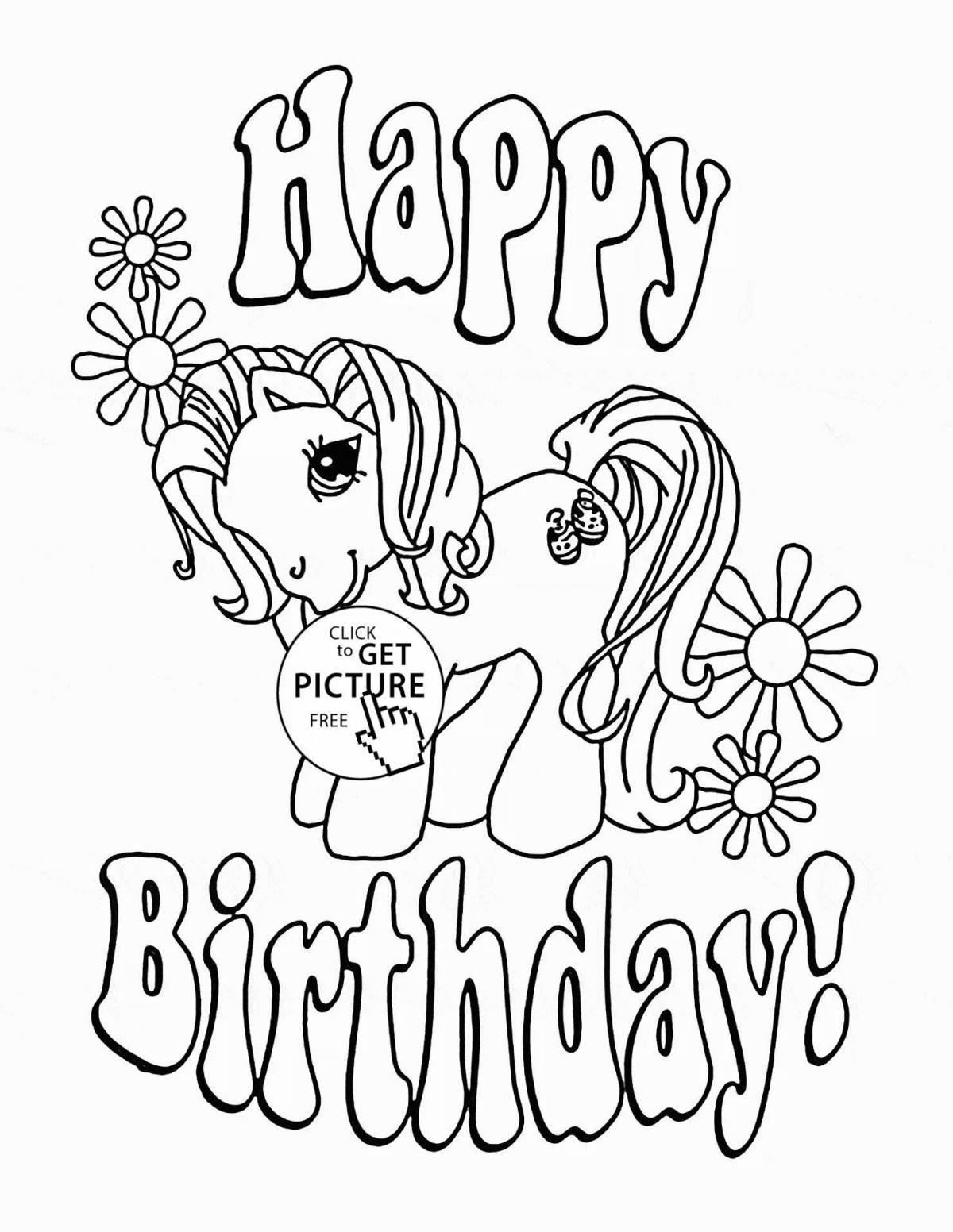 Colorful shiny happy birthday coloring page