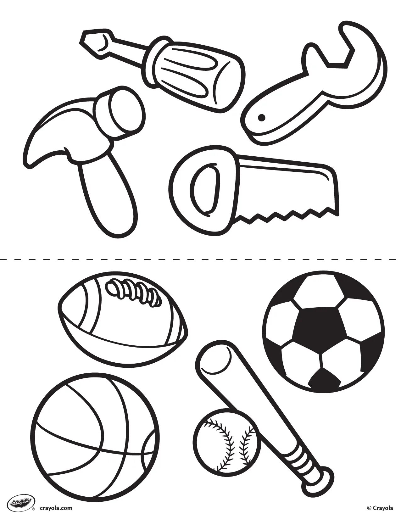 Colorful sports equipment coloring page for kids