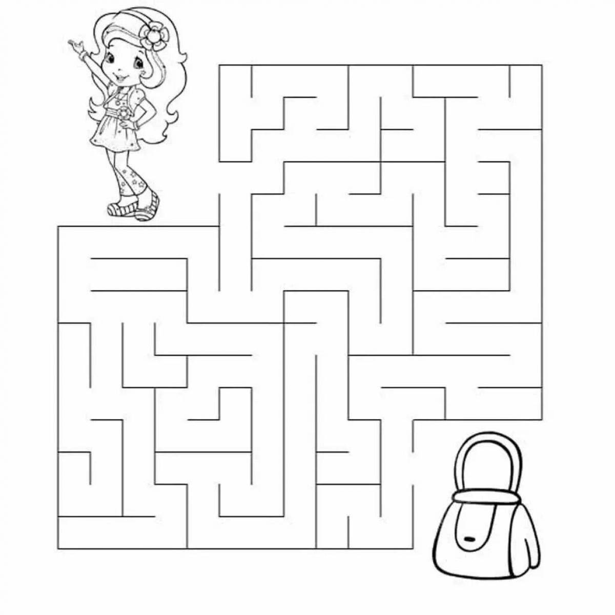 Coloring book inviting maze for children 7 years old