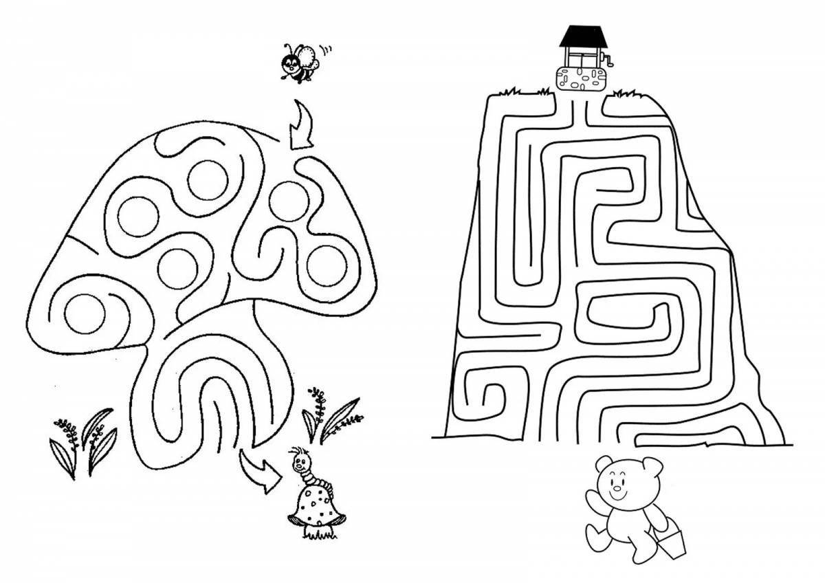 Wonderful maze coloring for children 7 years old